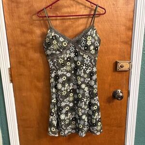 Green Flower Y2K Slip Dress Butterflies Lace Padded Cups M 7-9 90s Vibes